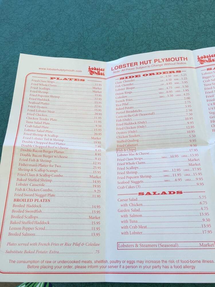 Lobster Hut - Plymouth, MA menu_pic
