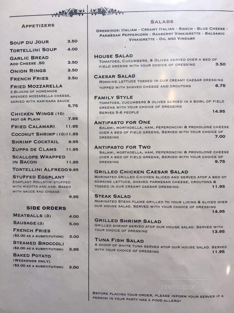Roma Restaurant - Southwick, MA menu_pic