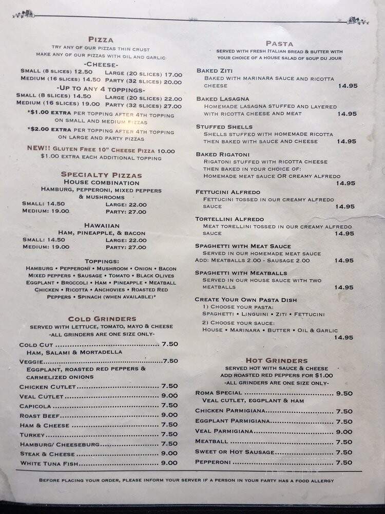 Roma Restaurant - Southwick, MA menu_pic