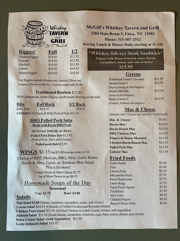 Mr McGills - Utica, NY menu_pic