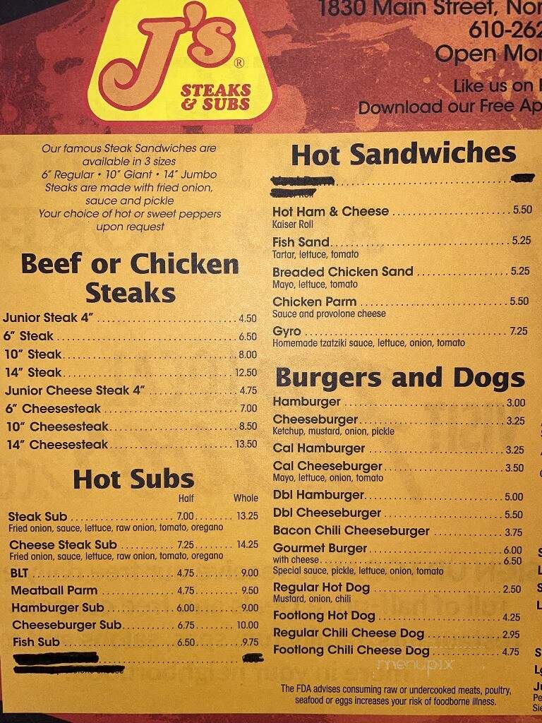 J's Steaks & Subs - Northampton, PA menu_pic