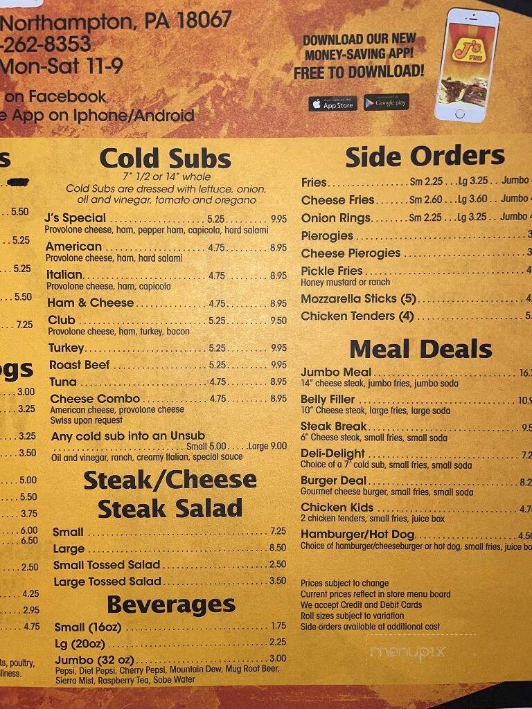 J's Steaks & Subs - Northampton, PA menu_pic