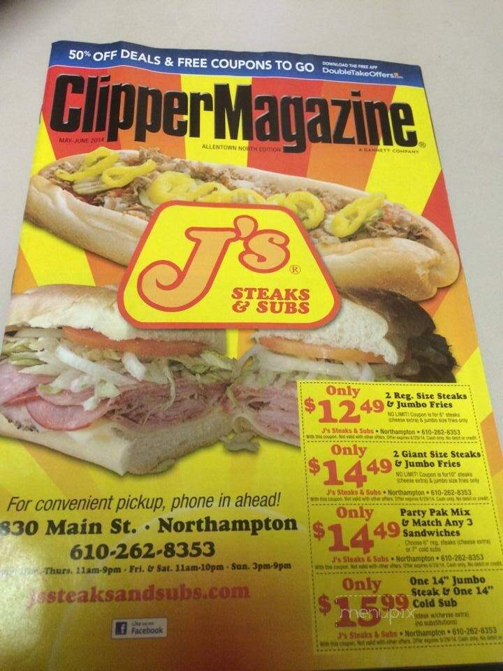 J's Steaks & Subs - Northampton, PA menu_pic
