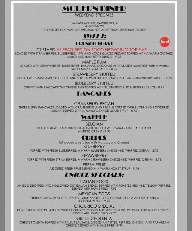 Modern Diner - Pawtucket, RI menu_pic