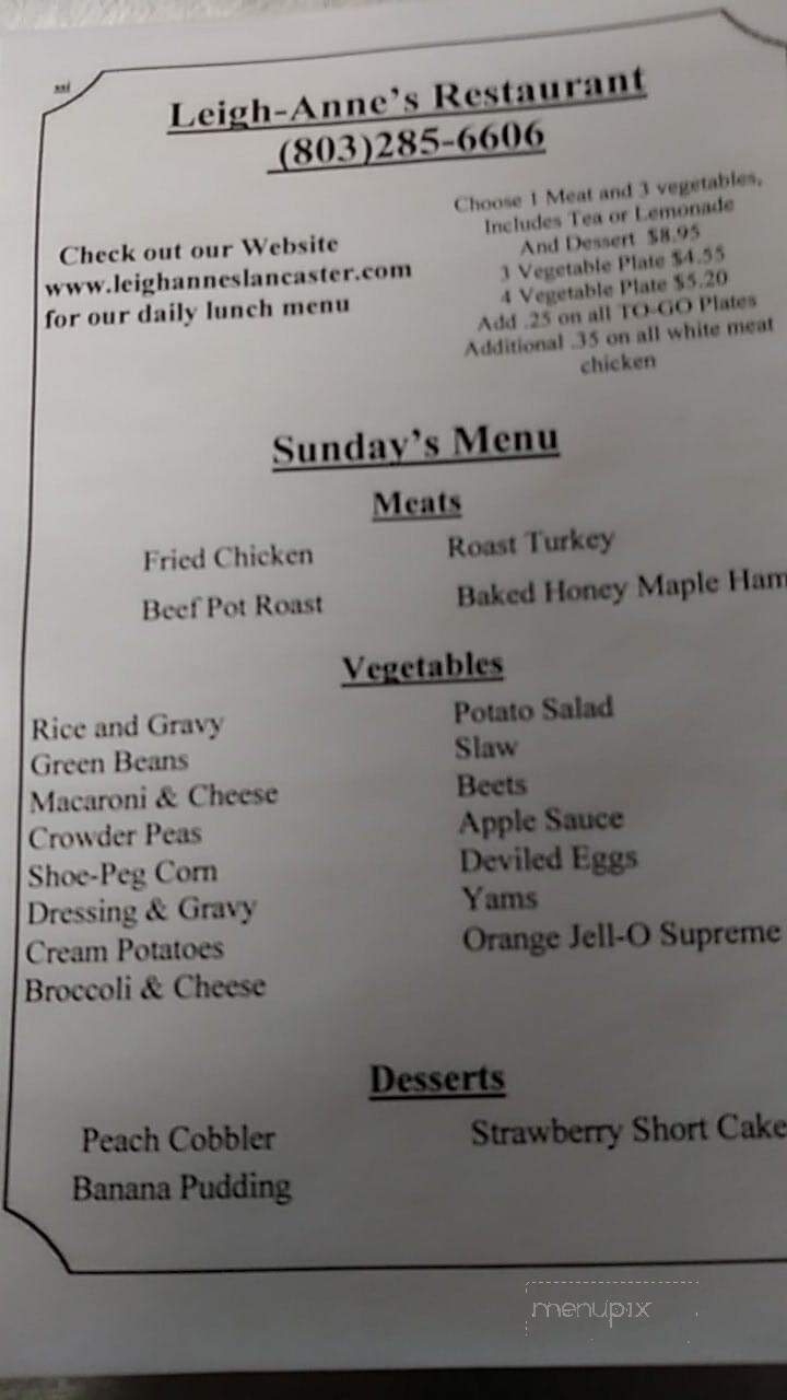 Leigh-Anne's Restaurant - Lancaster, SC menu_pic