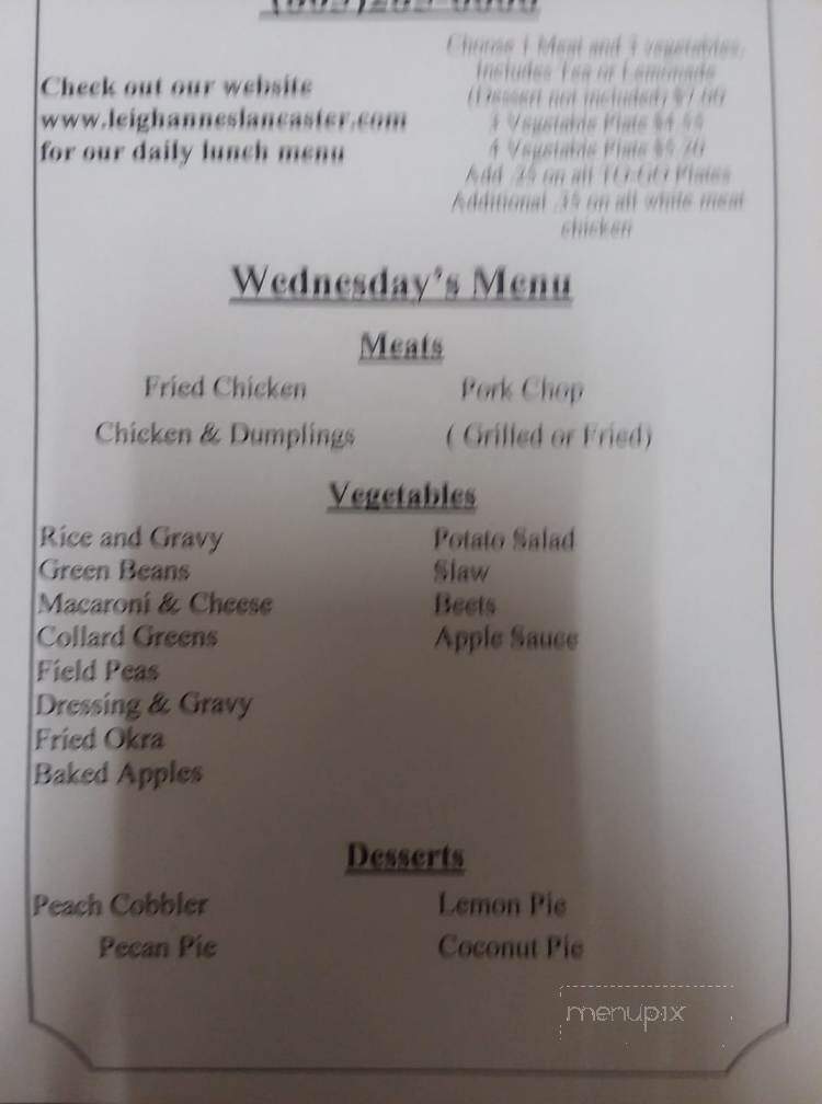 Leigh-Anne's Restaurant - Lancaster, SC menu_pic