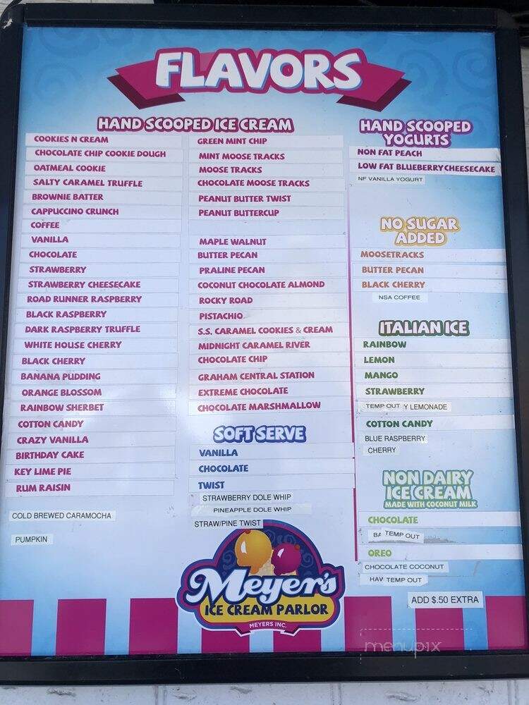 Meyer's Ice Cream - Surfside Beach, SC menu_pic