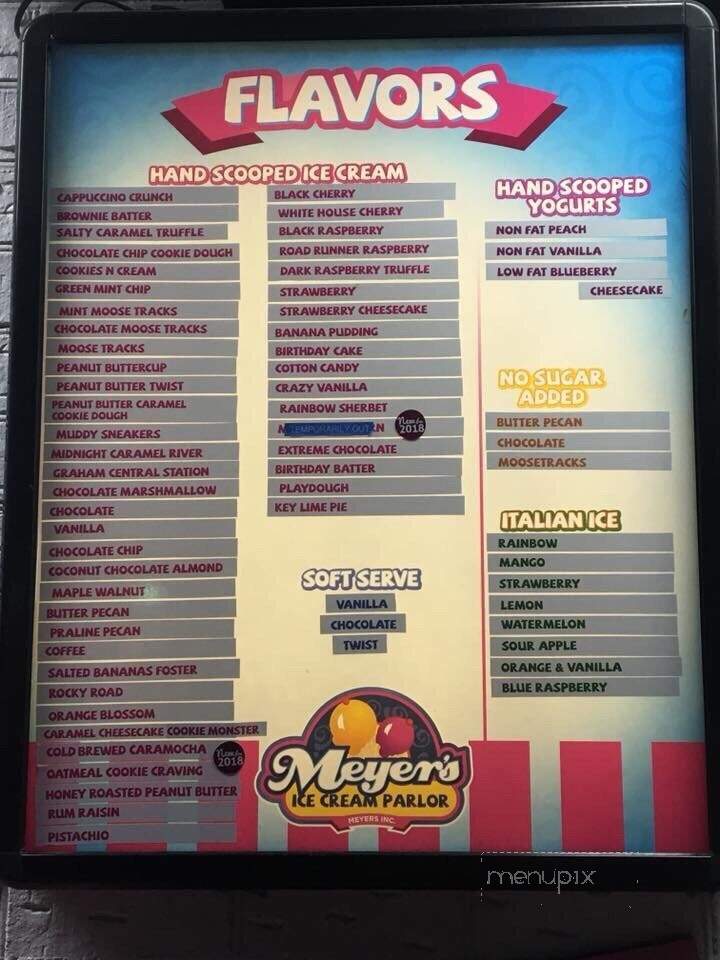 Meyer's Ice Cream - Surfside Beach, SC menu_pic