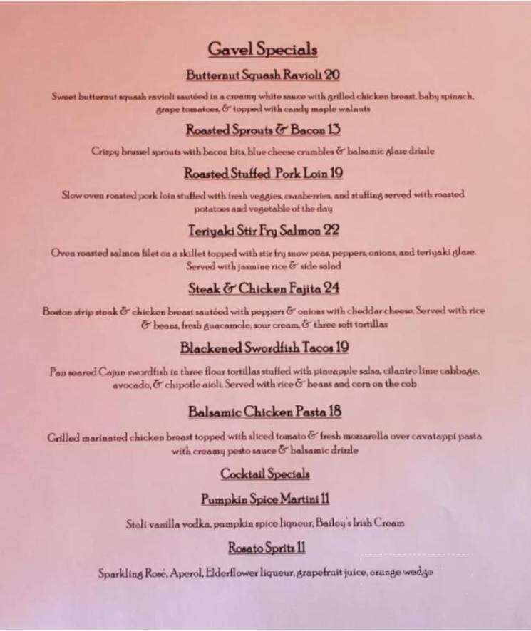 The Gavel Public House - Wrentham, MA menu_pic