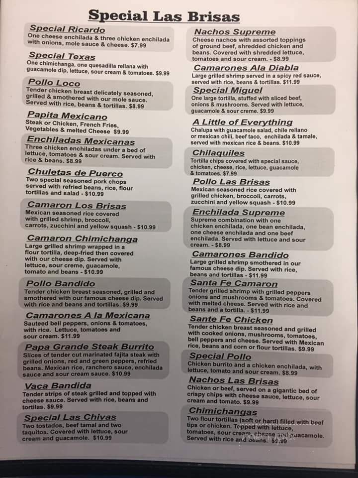 Las Brisas Mexican Restaurant - Gilbert, WV menu_pic