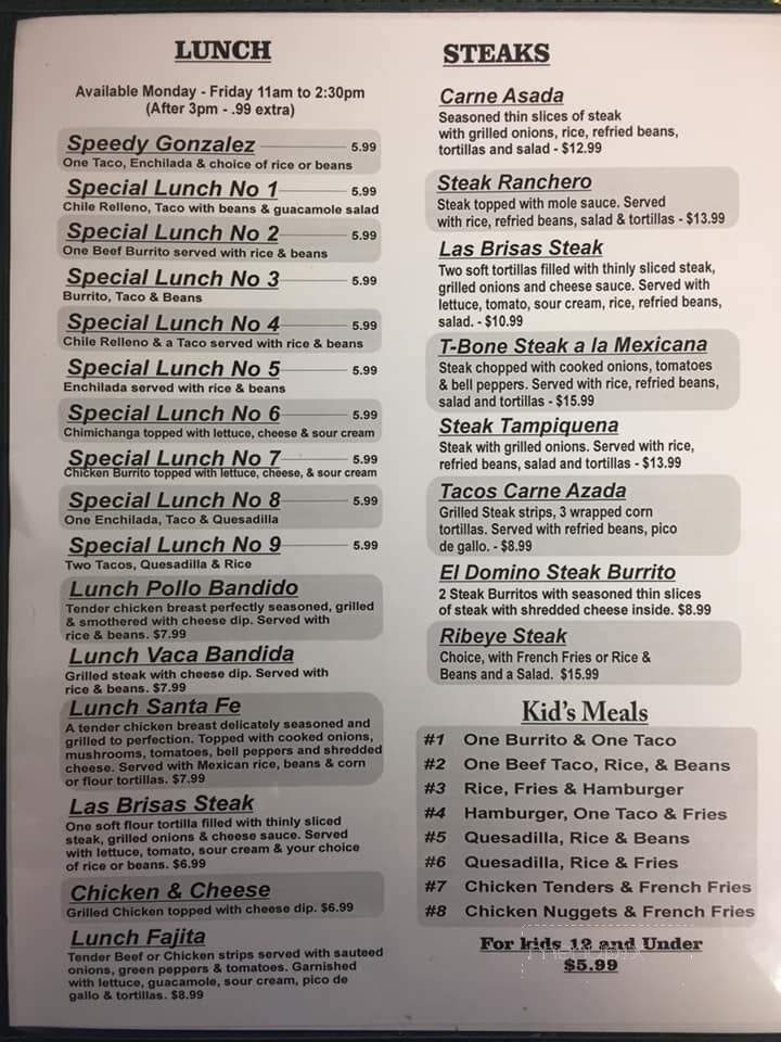 Las Brisas Mexican Restaurant - Gilbert, WV menu_pic