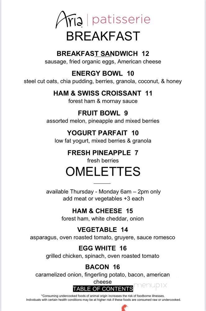 Aria Patisserie - Las Vegas, NV menu_pic