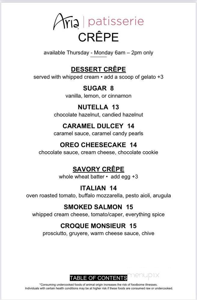 Aria Patisserie - Las Vegas, NV menu_pic