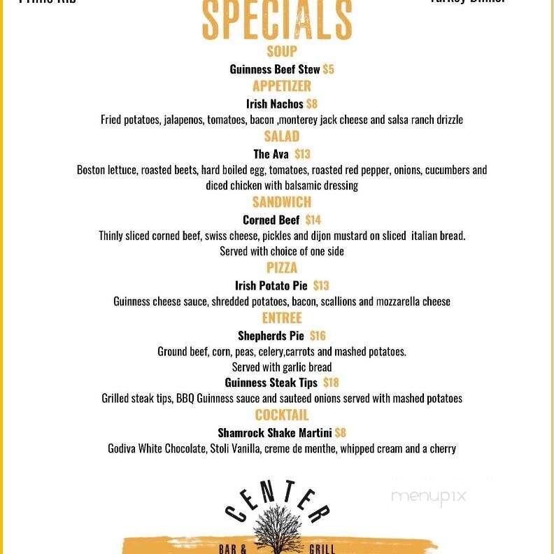 Center Tree Bar & Grill - Rutland, MA menu_pic