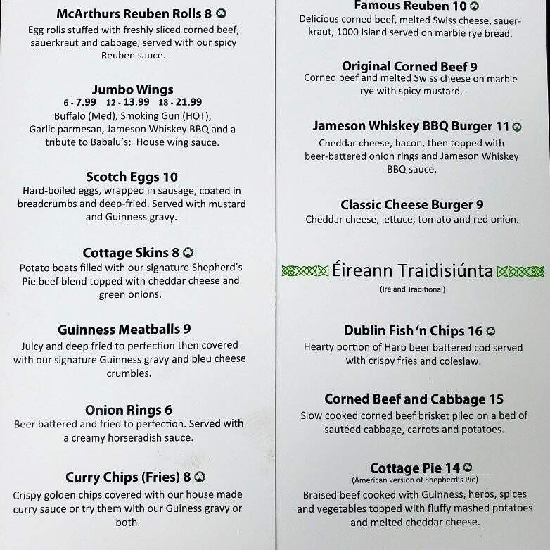 McArthur's Irish Pub - St. Petersburg, FL menu_pic