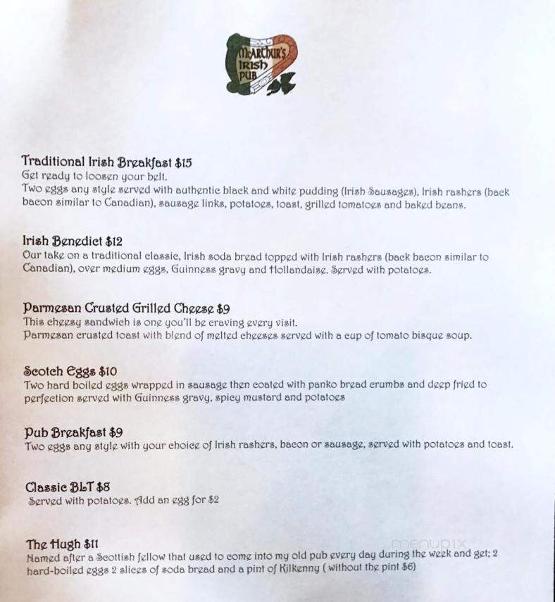 McArthur's Irish Pub - St. Petersburg, FL menu_pic