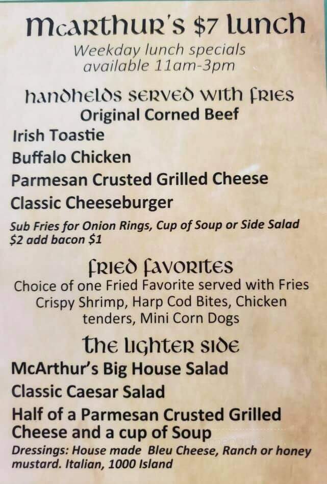 McArthur's Irish Pub - St. Petersburg, FL menu_pic