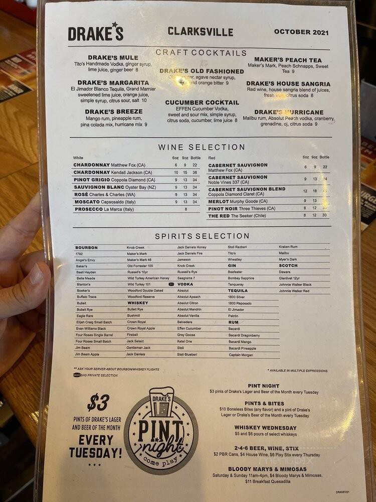 Drake's - Clarksville, TN menu_pic