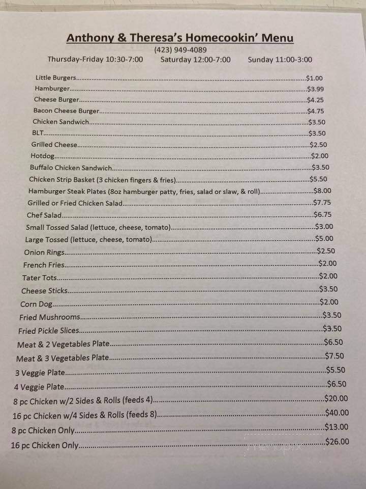 Anthony and Theresa's Homecookin' - Dunlap, TN menu_pic
