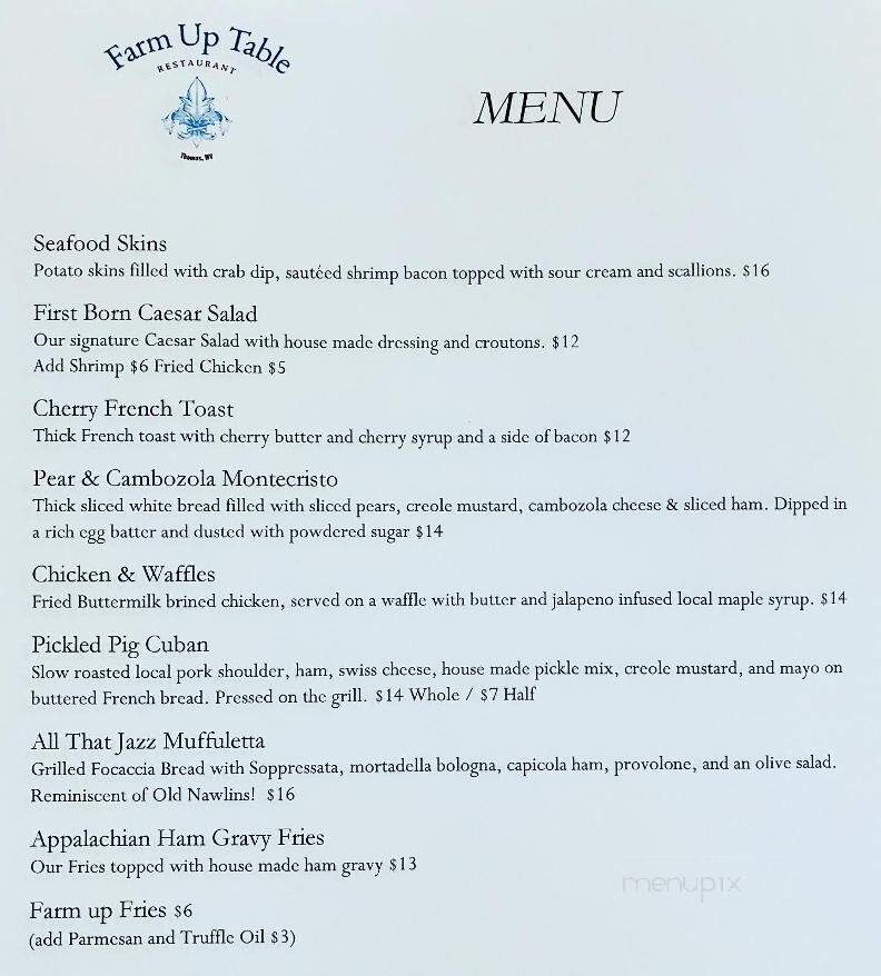 Farm Up Table - Thomas, WV menu_pic