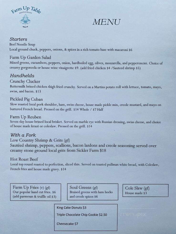 Farm Up Table - Thomas, WV menu_pic