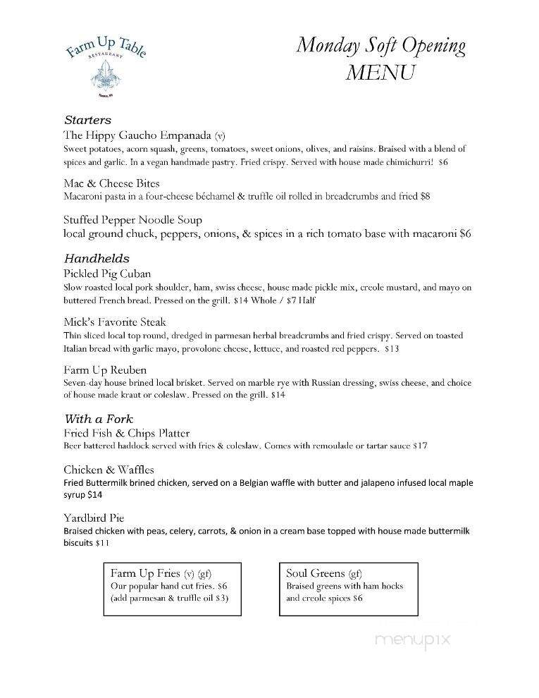 Farm Up Table - Thomas, WV menu_pic