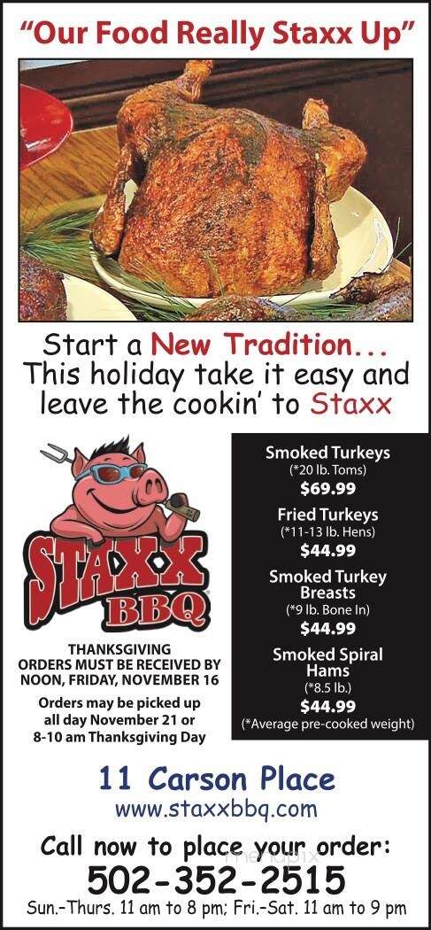 Staxx BBQ - Frankfort, KY menu_pic