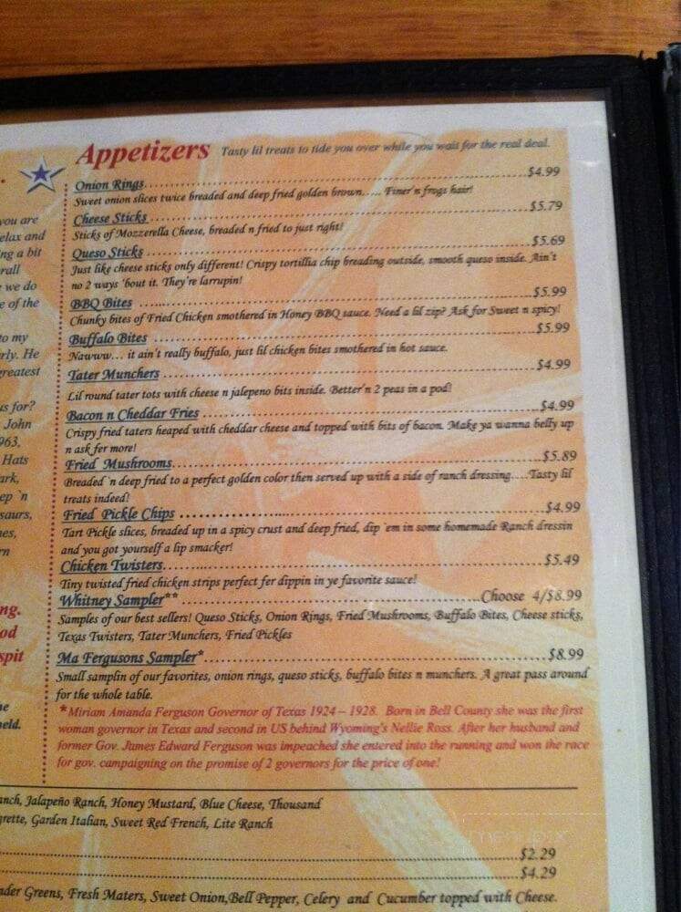 Texas Great Country Cafe - Whitney, TX menu_pic