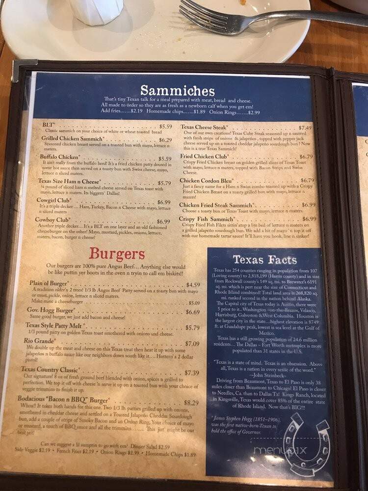 Texas Great Country Cafe - Whitney, TX menu_pic