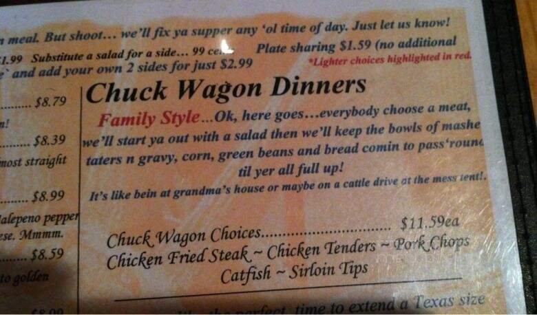 Texas Great Country Cafe - Whitney, TX menu_pic