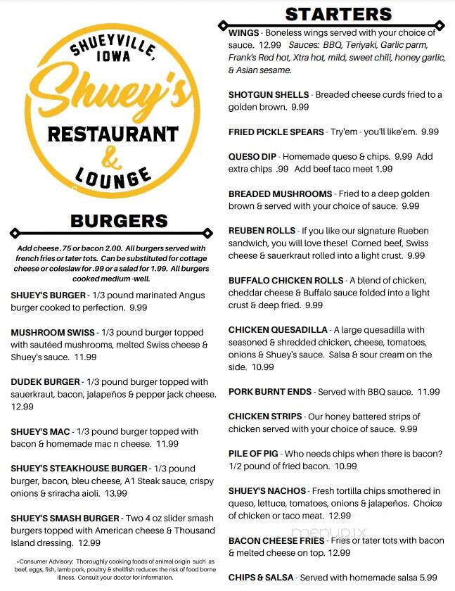 Shuey's Restaurant Lounge - Cedar Rapids, IA menu_pic