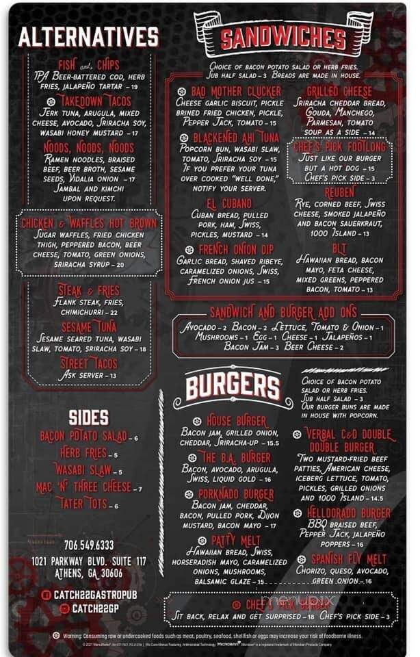 Catch 22 Gastropub - Athens, GA menu_pic