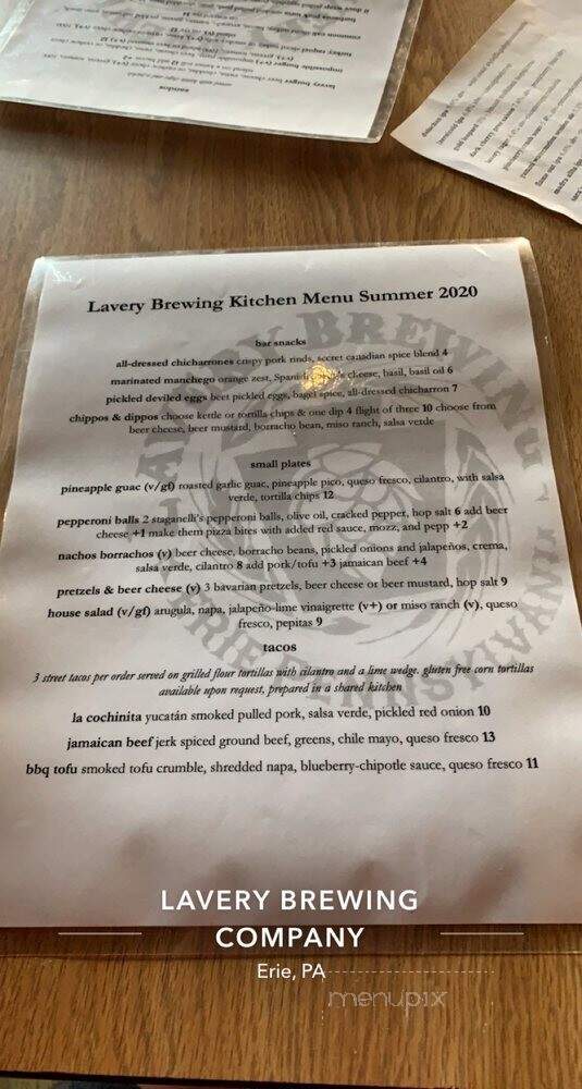 Lavery Brewing Company - Erie, PA menu_pic