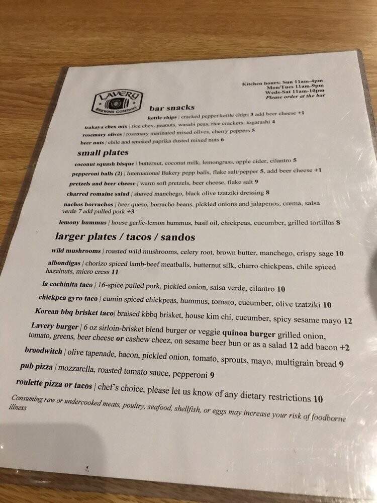 Lavery Brewing Company - Erie, PA menu_pic