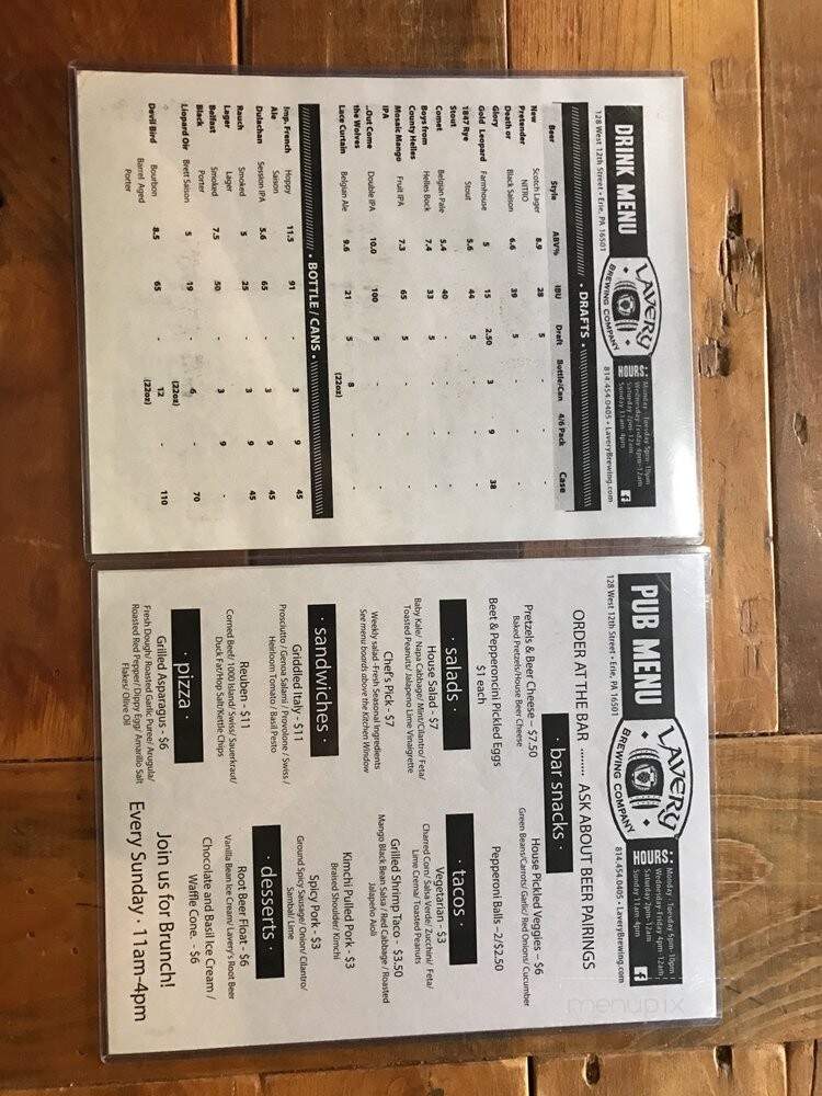 Lavery Brewing Company - Erie, PA menu_pic