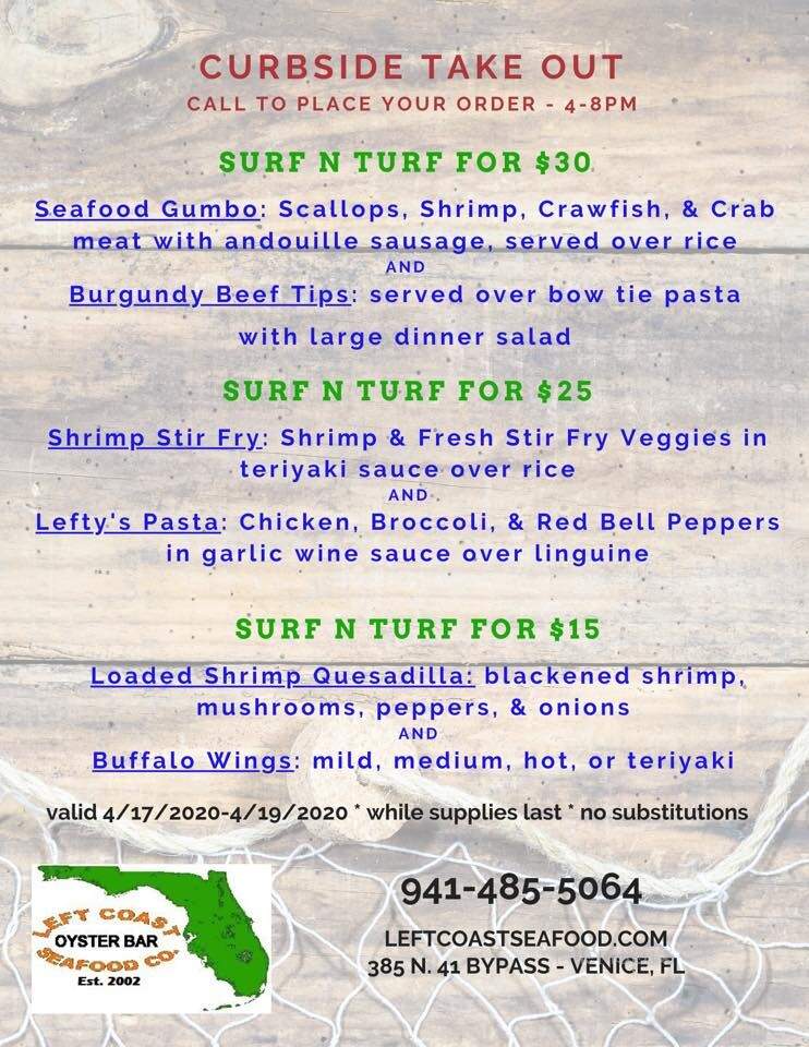 Left Coast Seafood Co - Venice, FL menu_pic