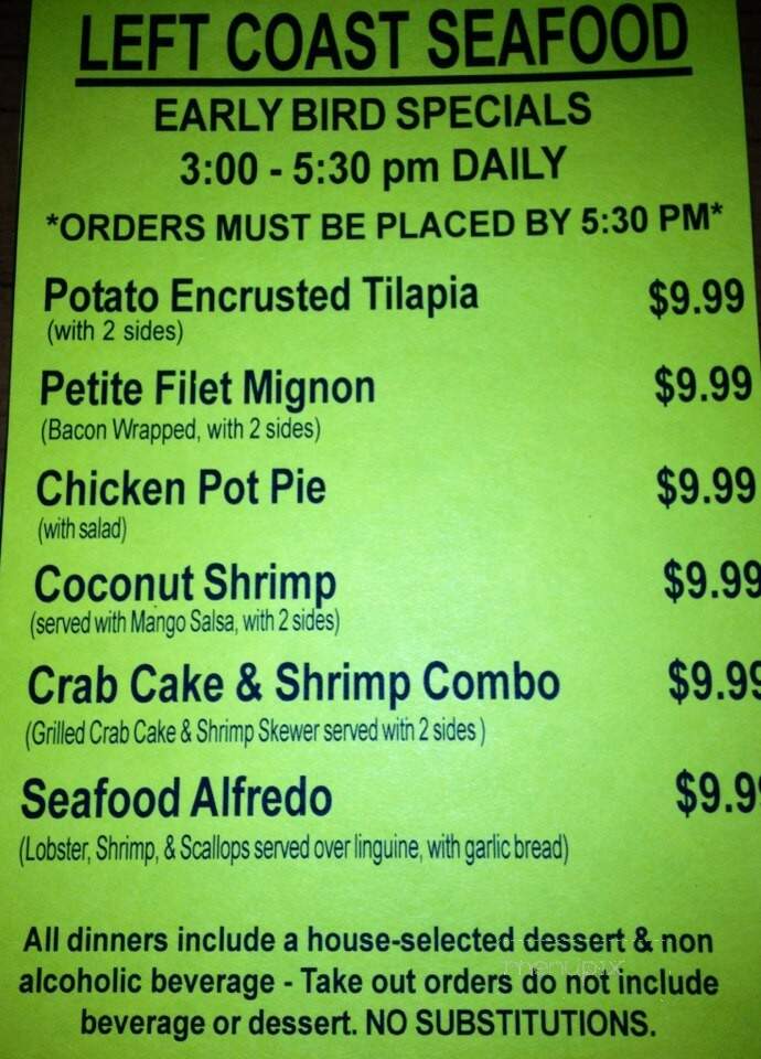 Left Coast Seafood Co - Venice, FL menu_pic