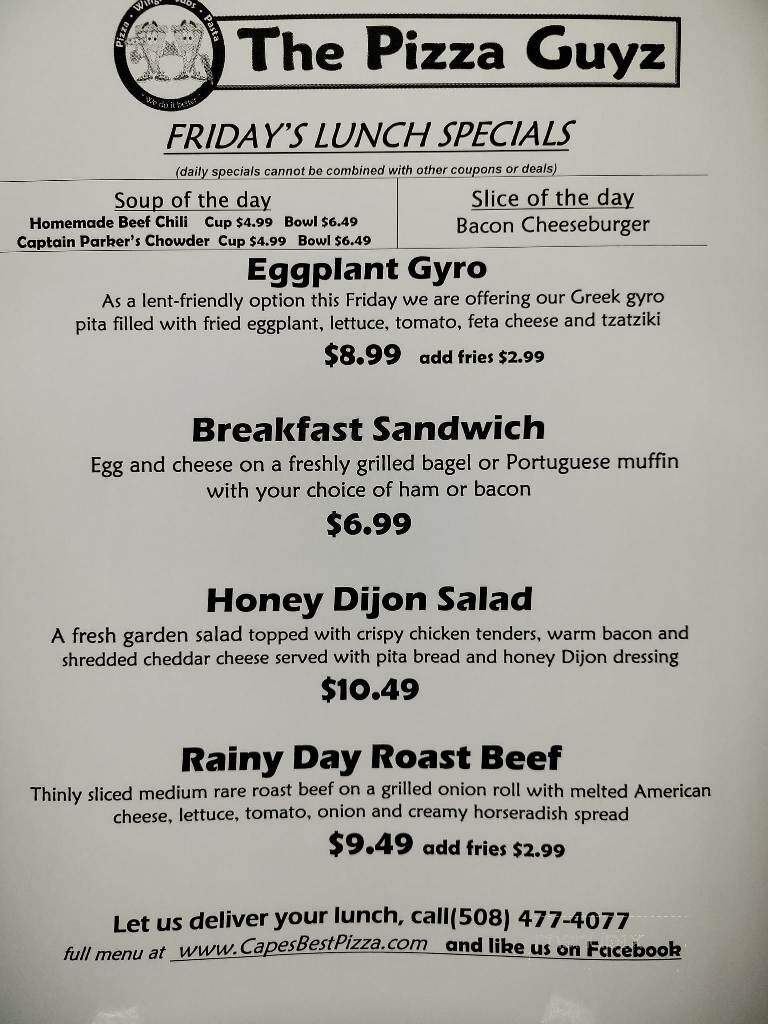 Pizza Guyz - Mashpee, MA menu_pic