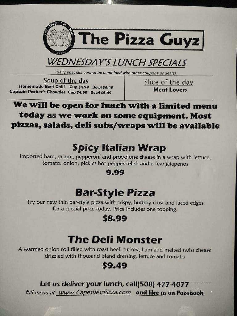 Pizza Guyz - Mashpee, MA menu_pic