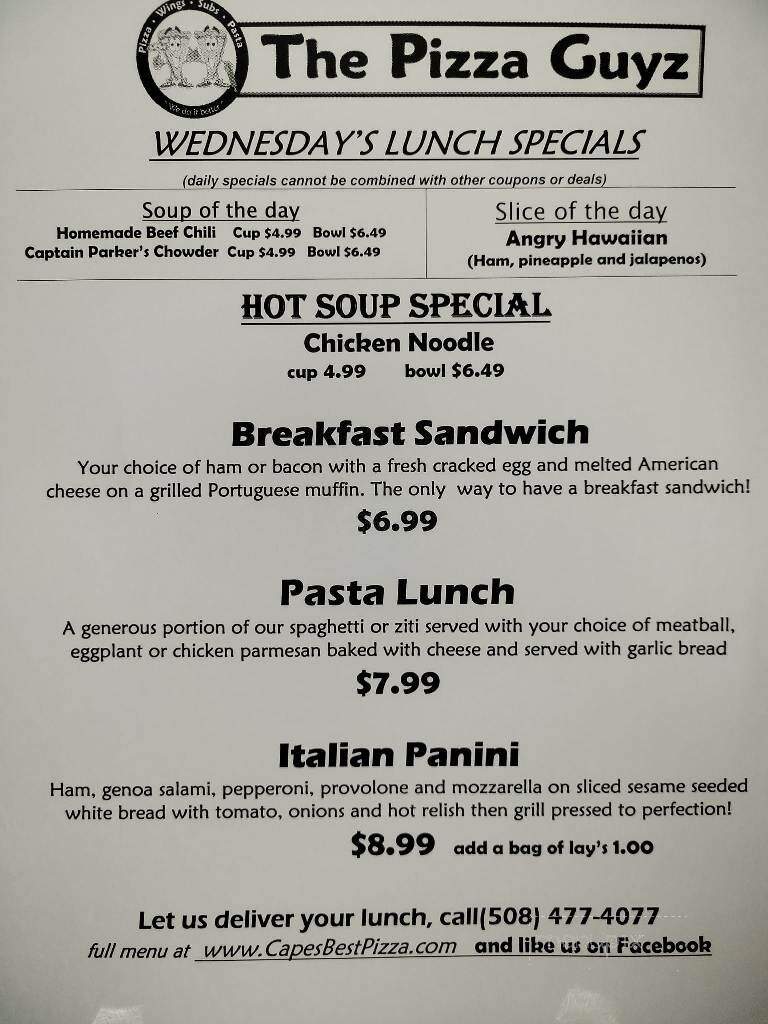 Pizza Guyz - Mashpee, MA menu_pic