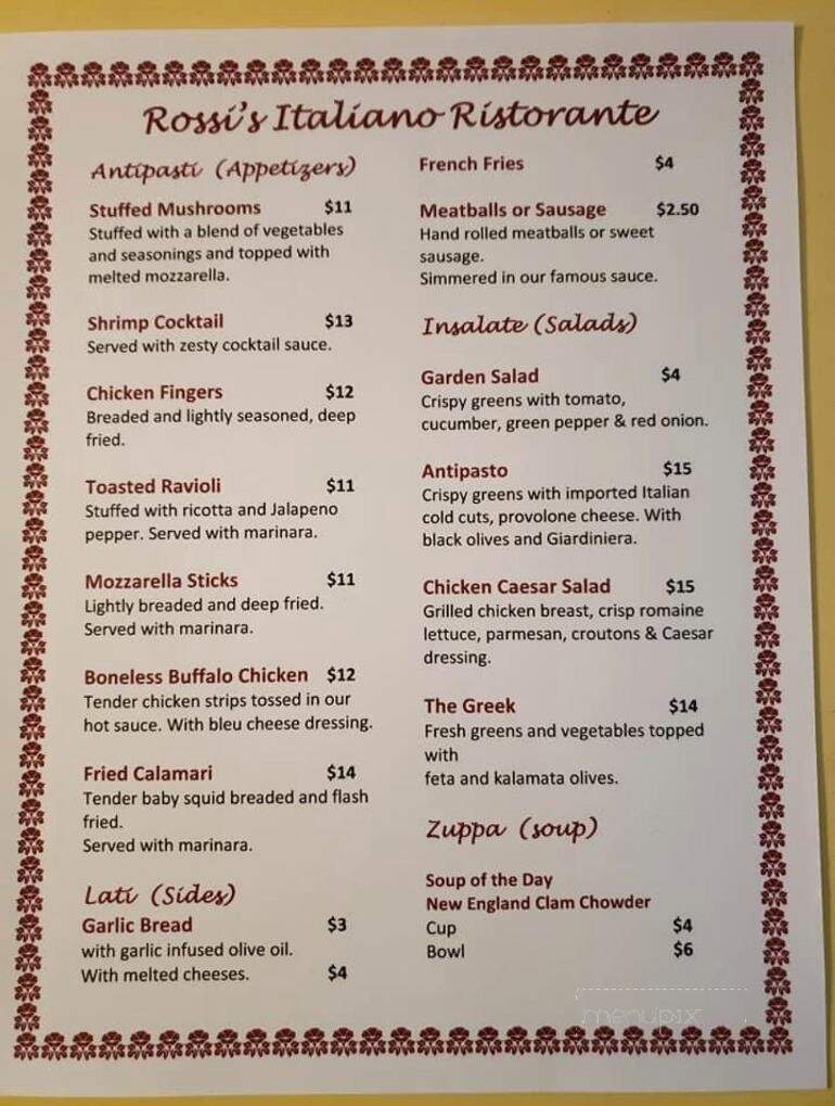 Rossi's Italian Ristorante - New Hampton, NH menu_pic