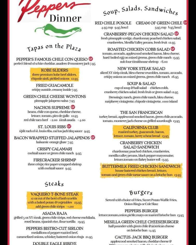 Peppers On The Plaza - Mesilla, NM menu_pic