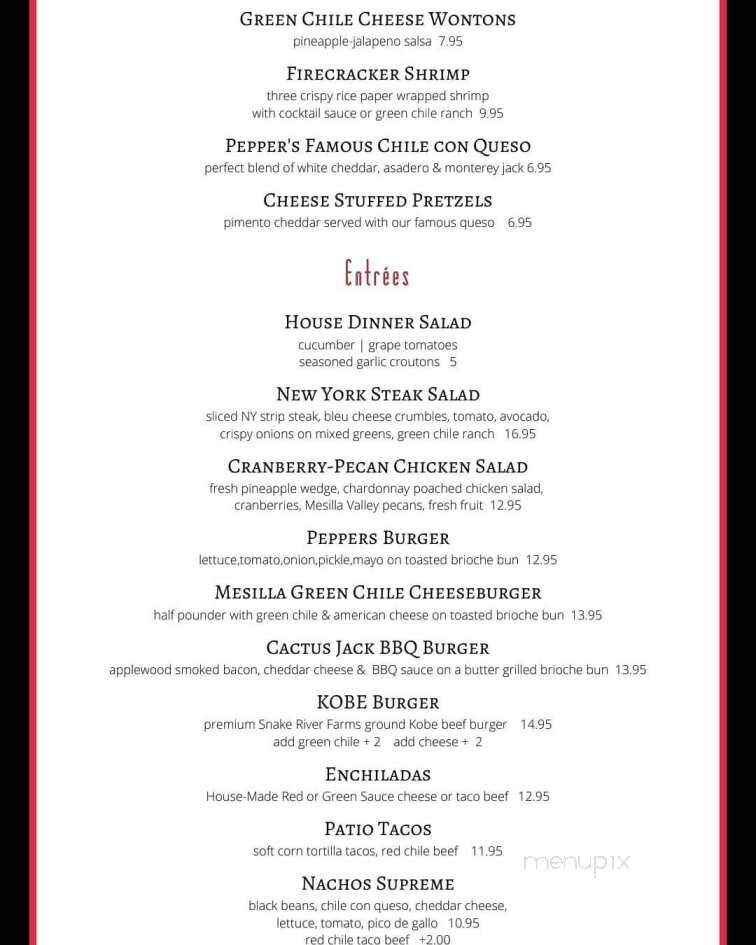 Peppers On The Plaza - Mesilla, NM menu_pic