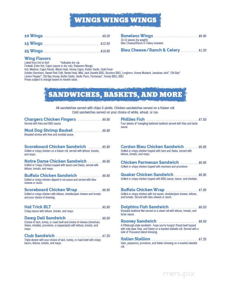 Scoreboard Sports Tavern - Bloomsburg, PA menu_pic