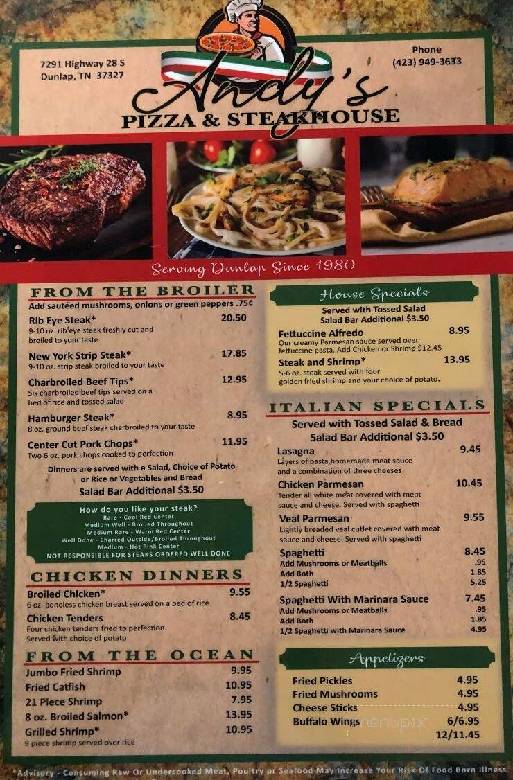 Andy's Pizza & Steakhouse - Dunlap, TN menu_pic