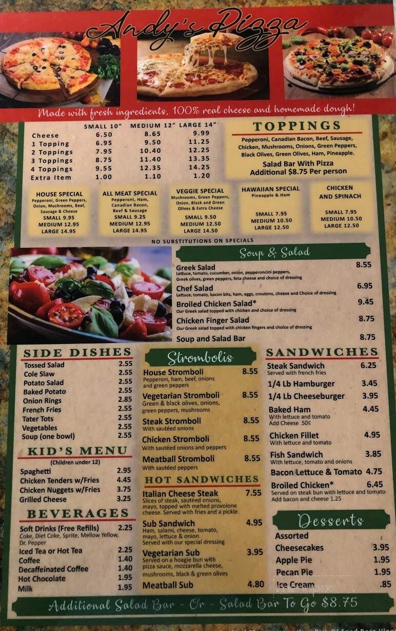 Andy's Pizza & Steakhouse - Dunlap, TN menu_pic