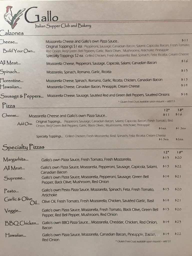 Gallo Italian Supper Club And Bakery - Englewood, CO menu_pic