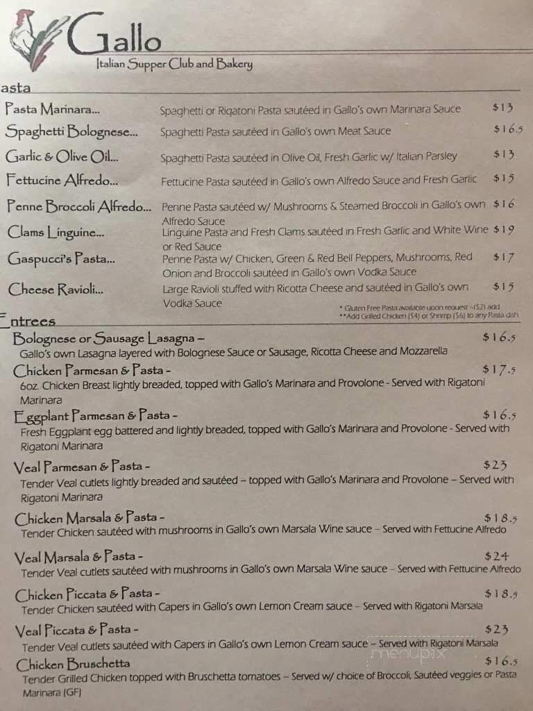 Gallo Italian Supper Club And Bakery - Englewood, CO menu_pic
