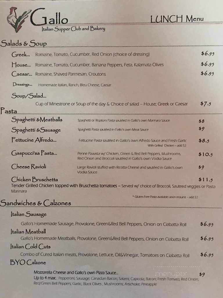 Gallo Italian Supper Club And Bakery - Englewood, CO menu_pic