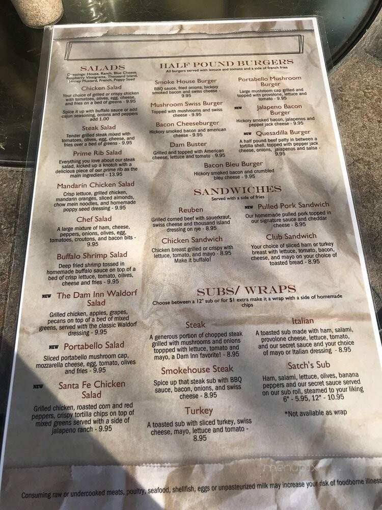 The Dam Inn - Wilcox, PA menu_pic